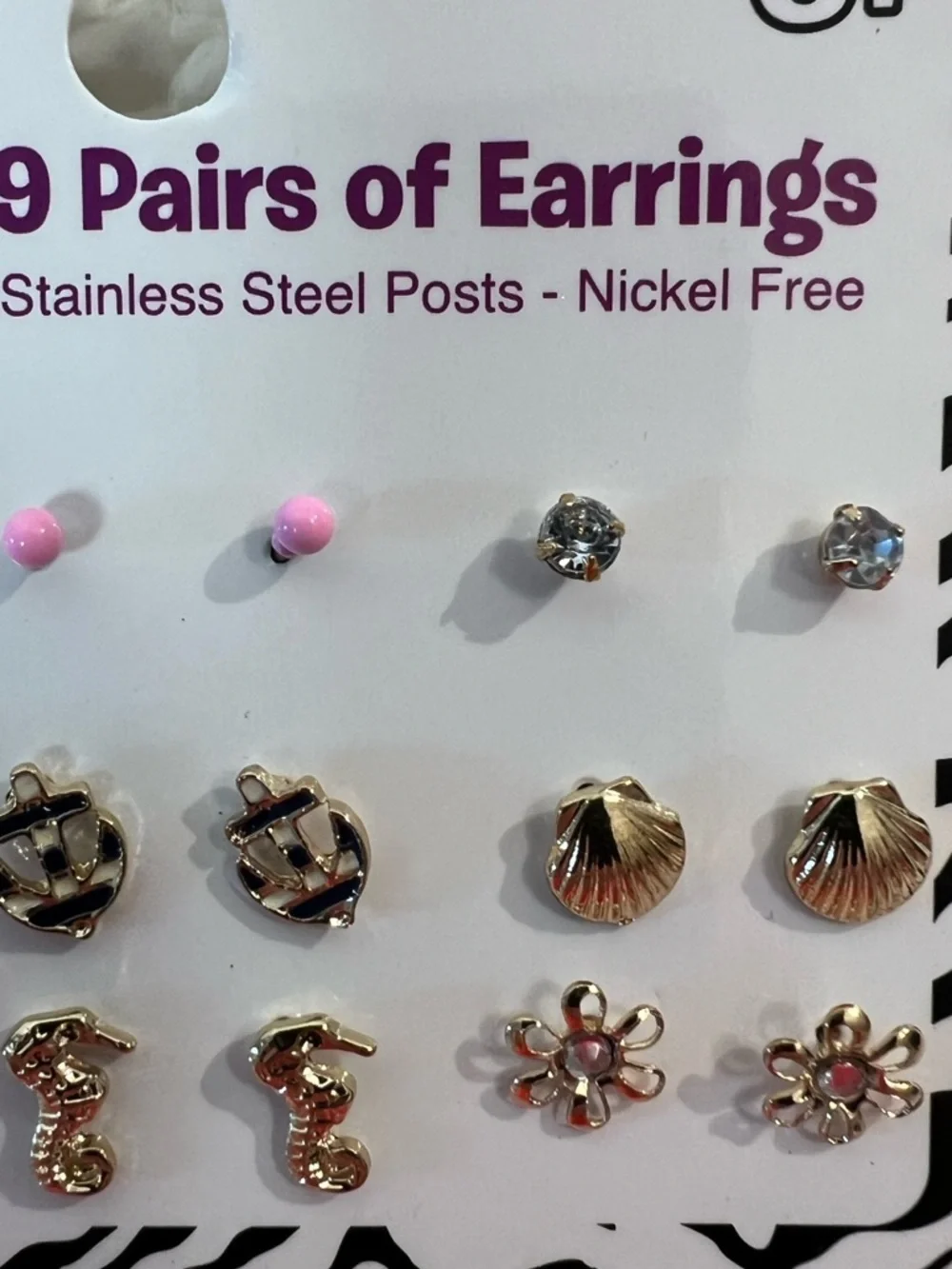 3C4G 9-Pairs of Pierced Earrings Stainless Post Nickel Free